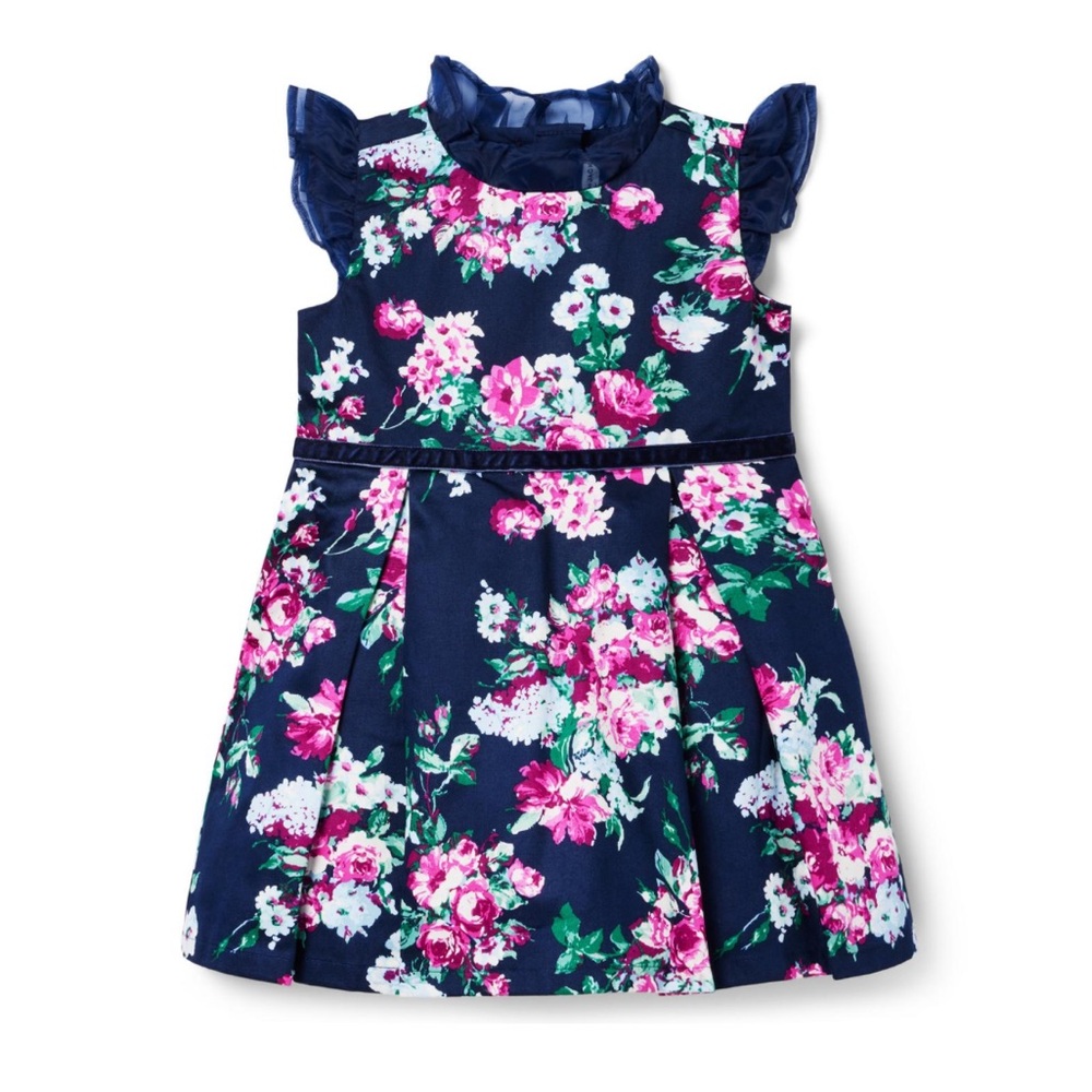 NWT! Janie and Jack Navy Floral Dress with Ruffles - size 8